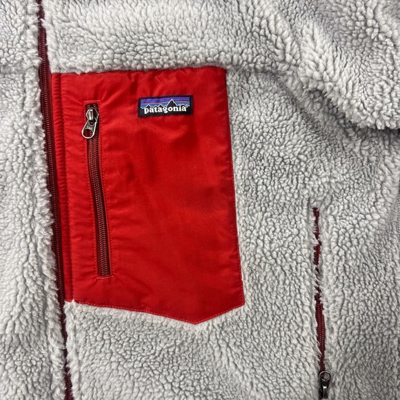 Patagonia Men's Large Retro-X Deep Pile Fleece Jacket Gray Red Pocket Trim 23055 - Picture 6 of 8